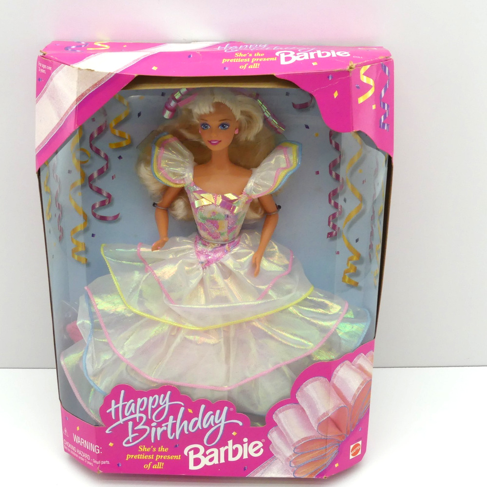 1995 Happy Birthday Barbie Blonde Doll Mattel Vintage NRFB Iridescent Dress Toy